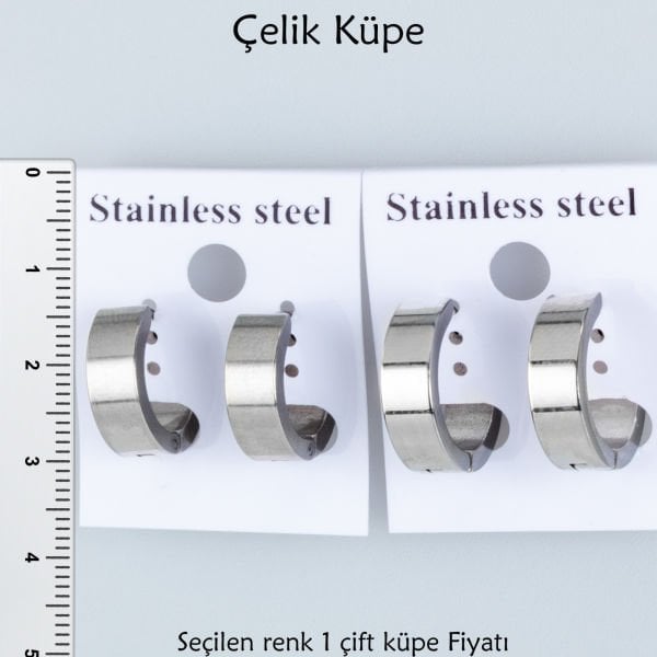 Çelik Küpe Beyaz Parlak Kalınlık 5mm - Çift
