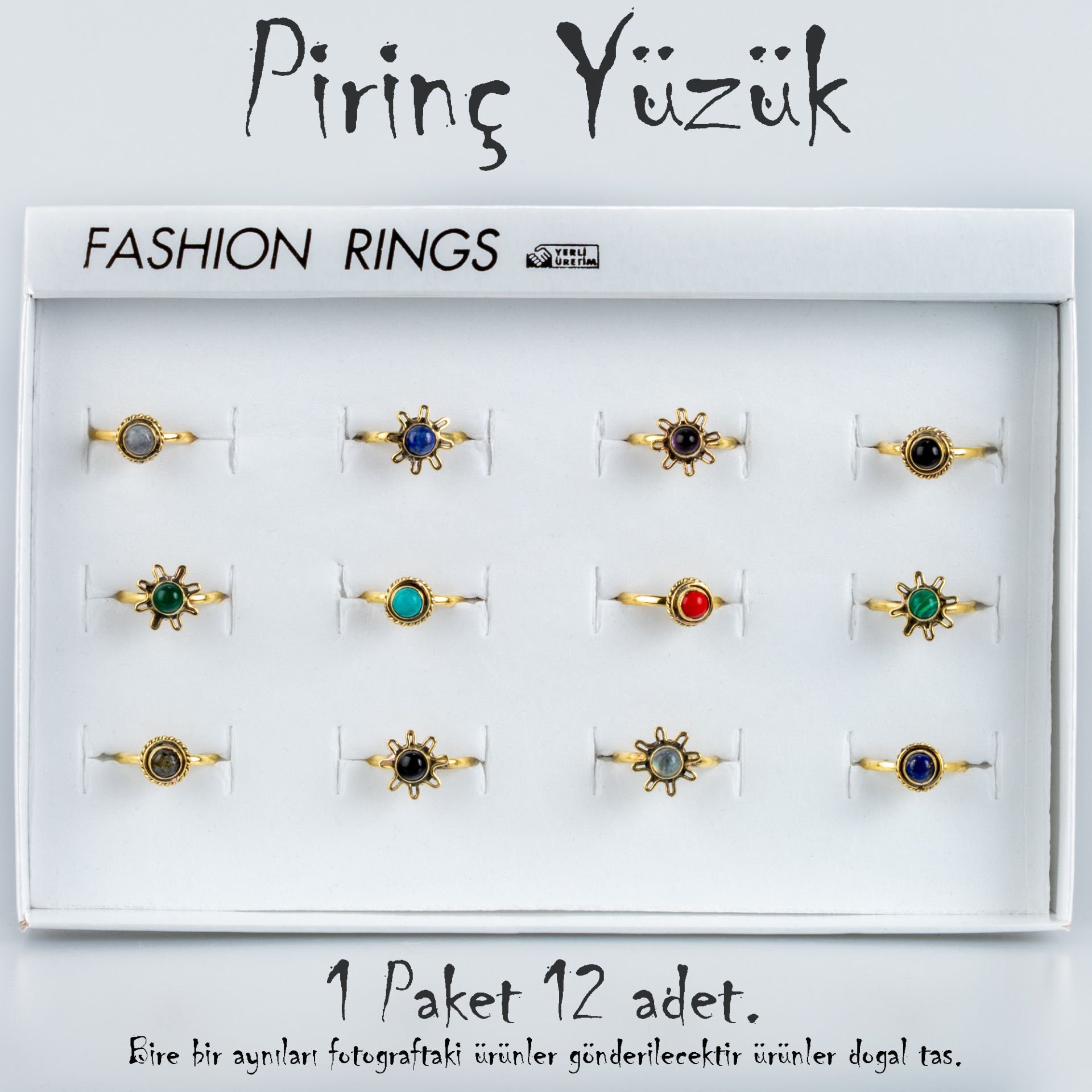 Doğal Taş Pirinç Yüzük-Paket