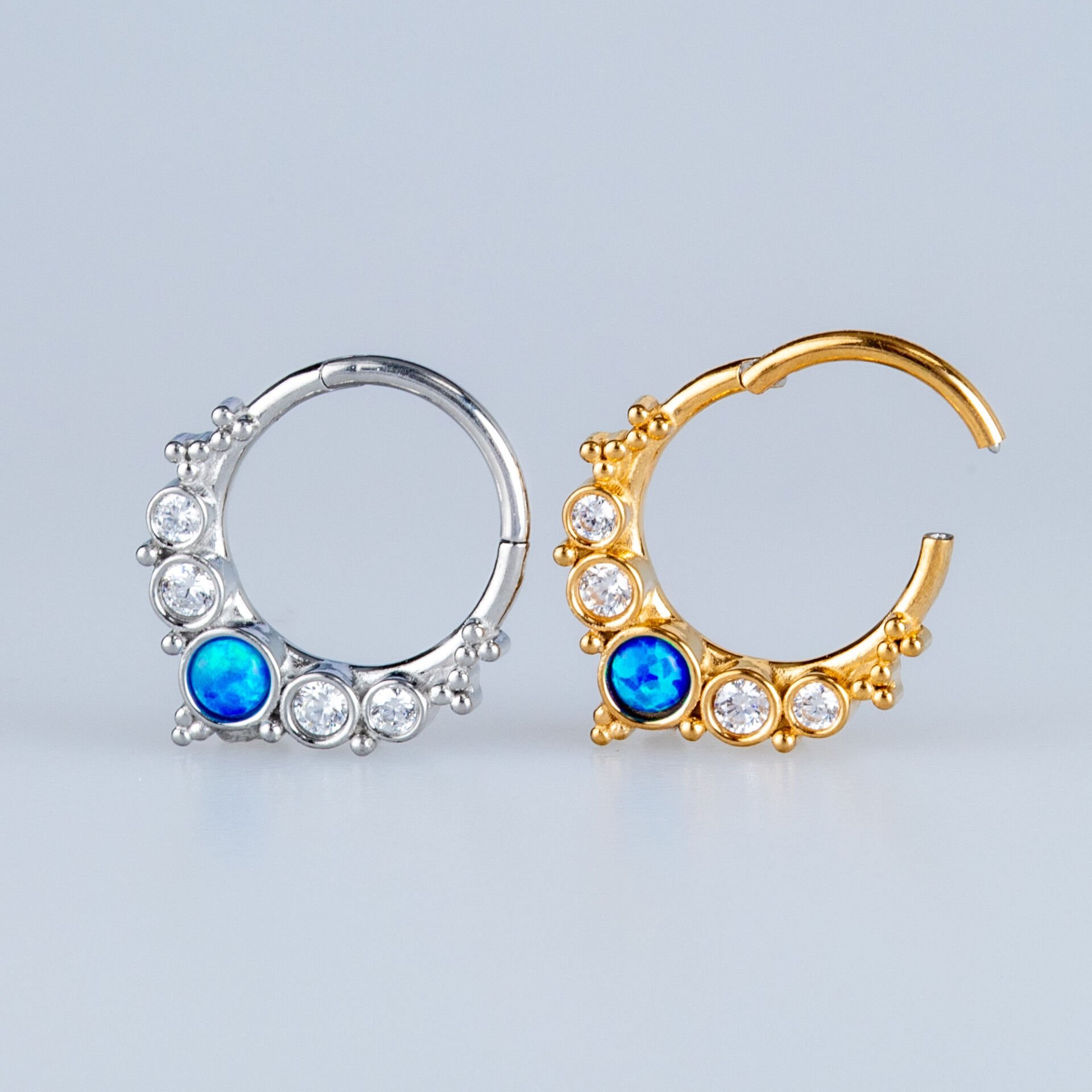 Piercing Çelik Halka Segment Opal Taş