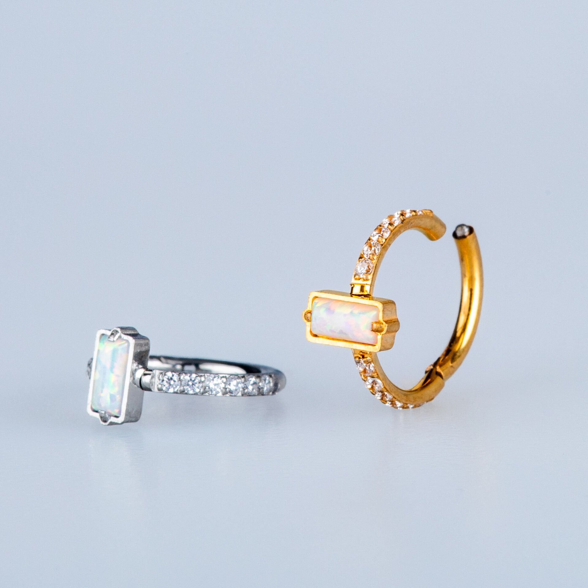 Piercing Çelik Halka Segment Opal Taş