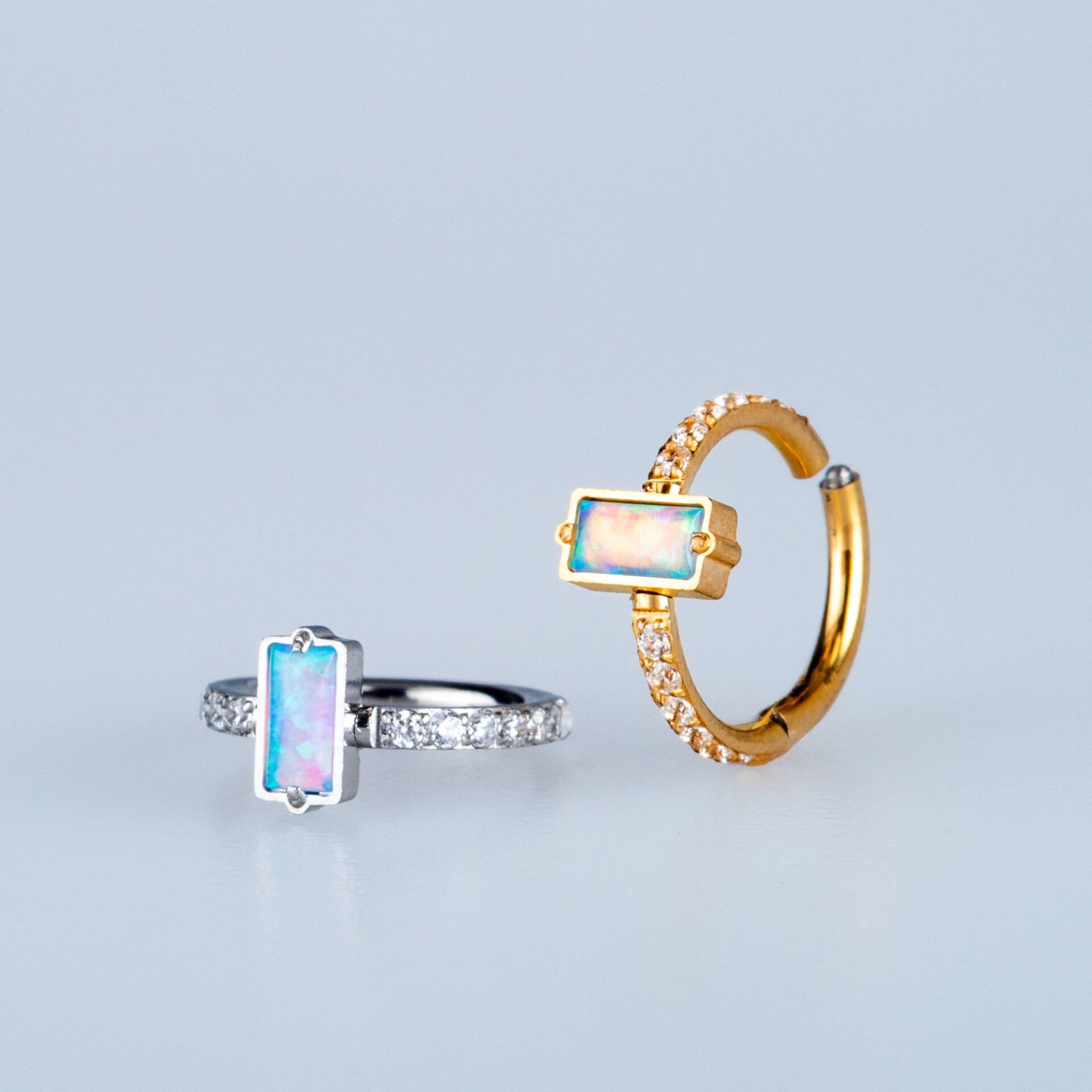 Piercing Çelik Halka Segment Opal Taş