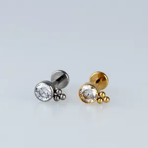 Toptan Piercing Titanyum Tektaş Granüllü Tragus Helix Labret Vos Etnik Takı Beyaz 8mm