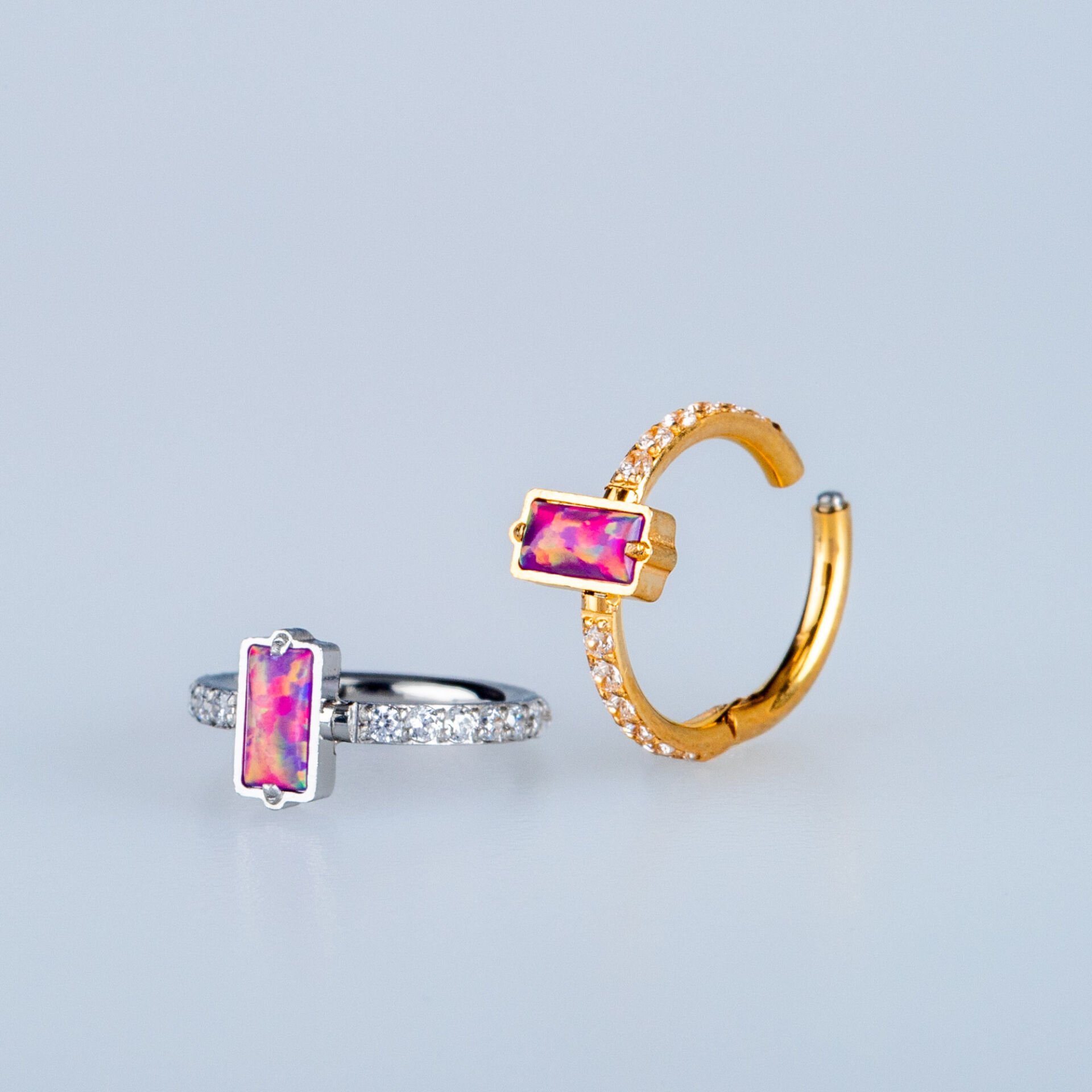 Piercing Çelik Halka Segment Opal Taş Beyaz