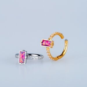 Piercing Çelik Halka Segment Opal Taş Sarı