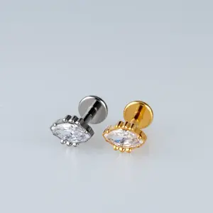 Toptan Piercing Titanyum Mekik Taşlı Granüllü Tragus Helix Labret Vos Etnik Takı Beyaz 8mm