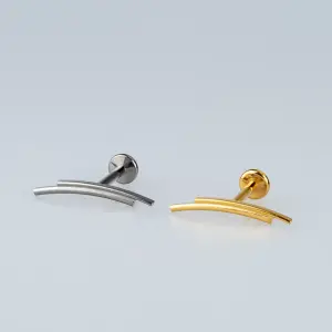 Toptan Piercing Titanyum Çift Kavis Çizgili Tragus Helix Labret Vos Etnik Takı Beyaz 8mm