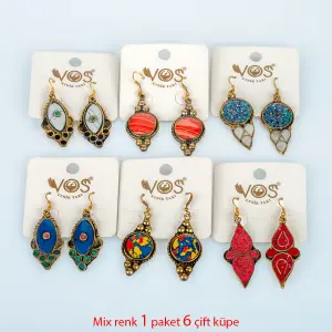 Toptan Ham Pirinç Etnik Küpe Paket 6 Çift