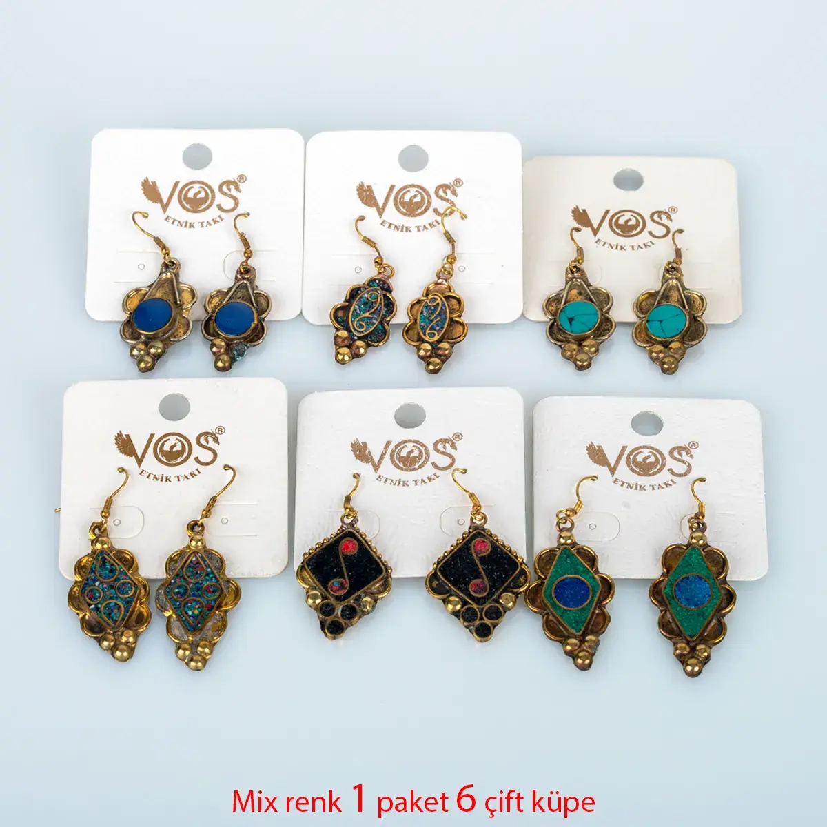 Toptan Ham Pirinç Etnik Küpe Paket 6 Çift