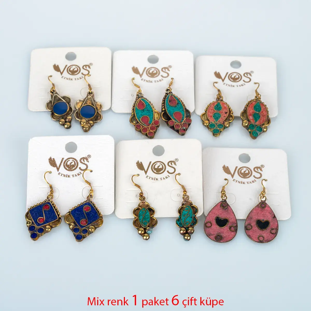Toptan Ham Pirinç Etnik Küpe Paket 6 Çift
