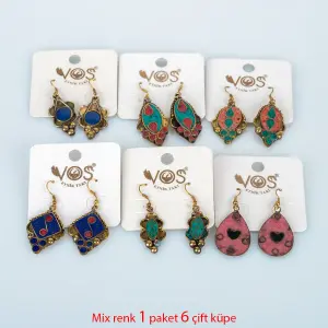 Toptan Ham Pirinç Etnik Küpe Paket 6 Çift