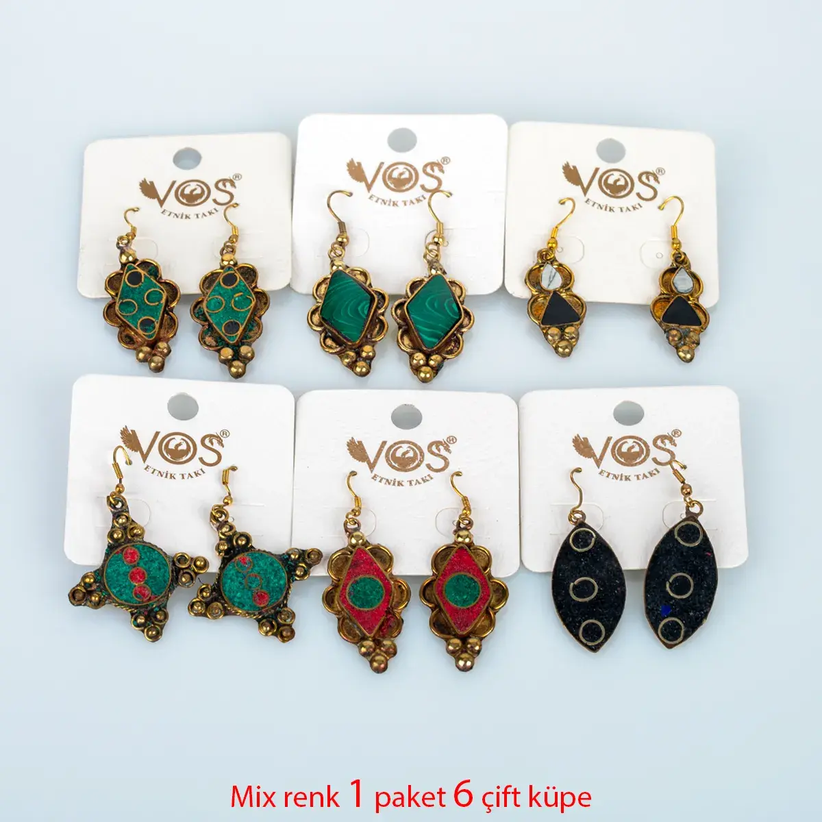 Toptan Ham Pirinç Etnik Küpe Paket 6 Çift