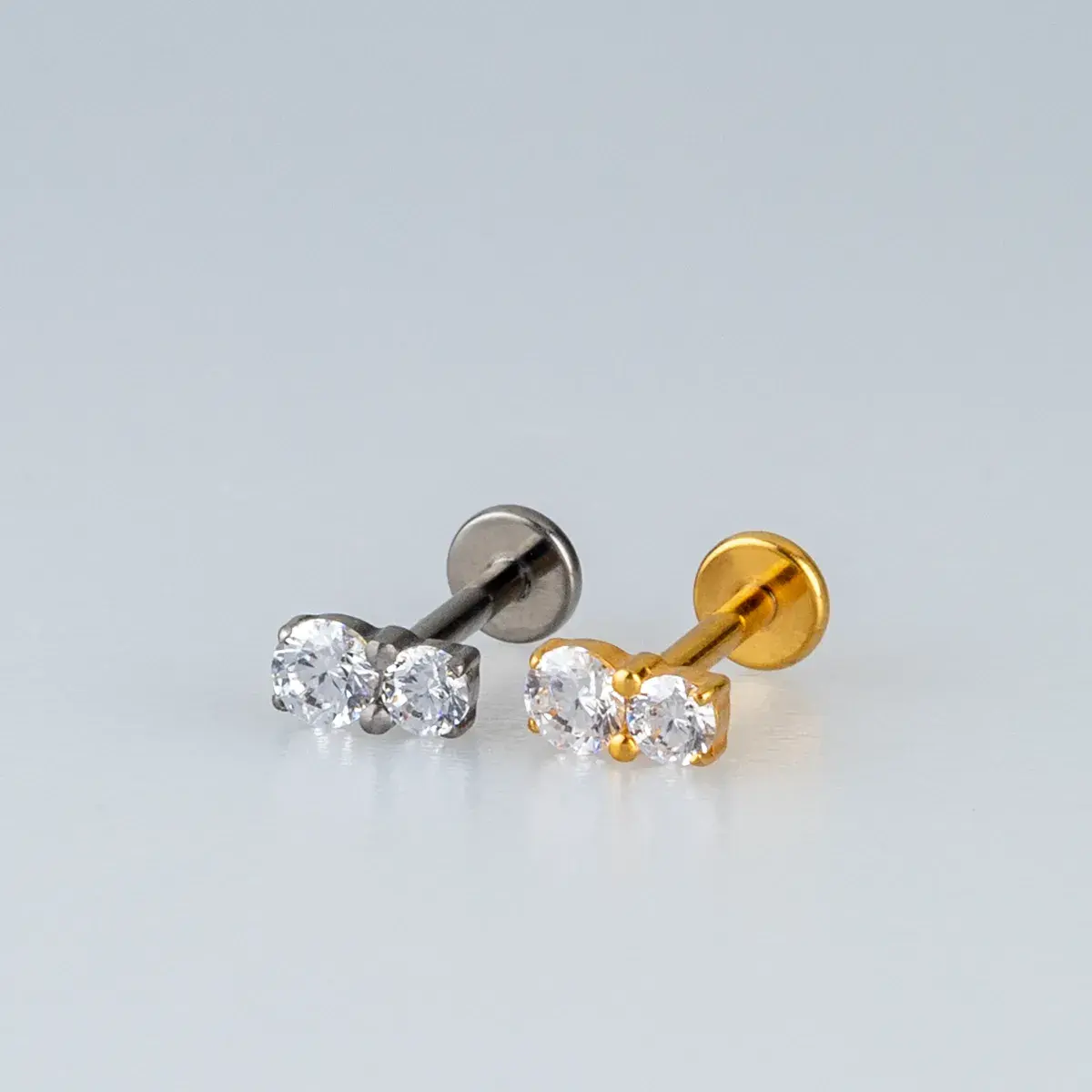 Toptan Piercing Titanyum İkili Yan Yana Taşlı Tragus Helix Labret Vos Etnik Takı