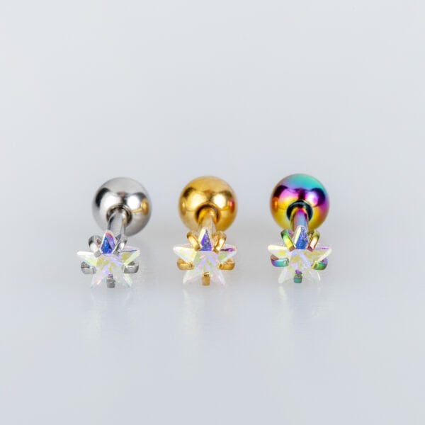 Piercing Tragus 4mm Star Stone Rainbow