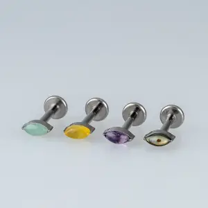 Toptan Piercing Titanyum Doğal Taşlı Mekik Tragus Helix Labret Vos Etnik Takı
