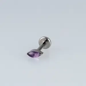 Toptan Piercing Titanyum Doğal Taşlı Mekik Tragus Helix Labret Vos Etnik Takı Ametist