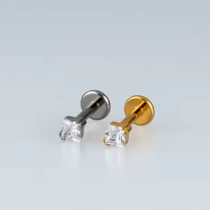 Toptan Piercing Titanyum Kare Tektaş Tragus Helix Labret Vos Etnik Takı Beyaz 8mm