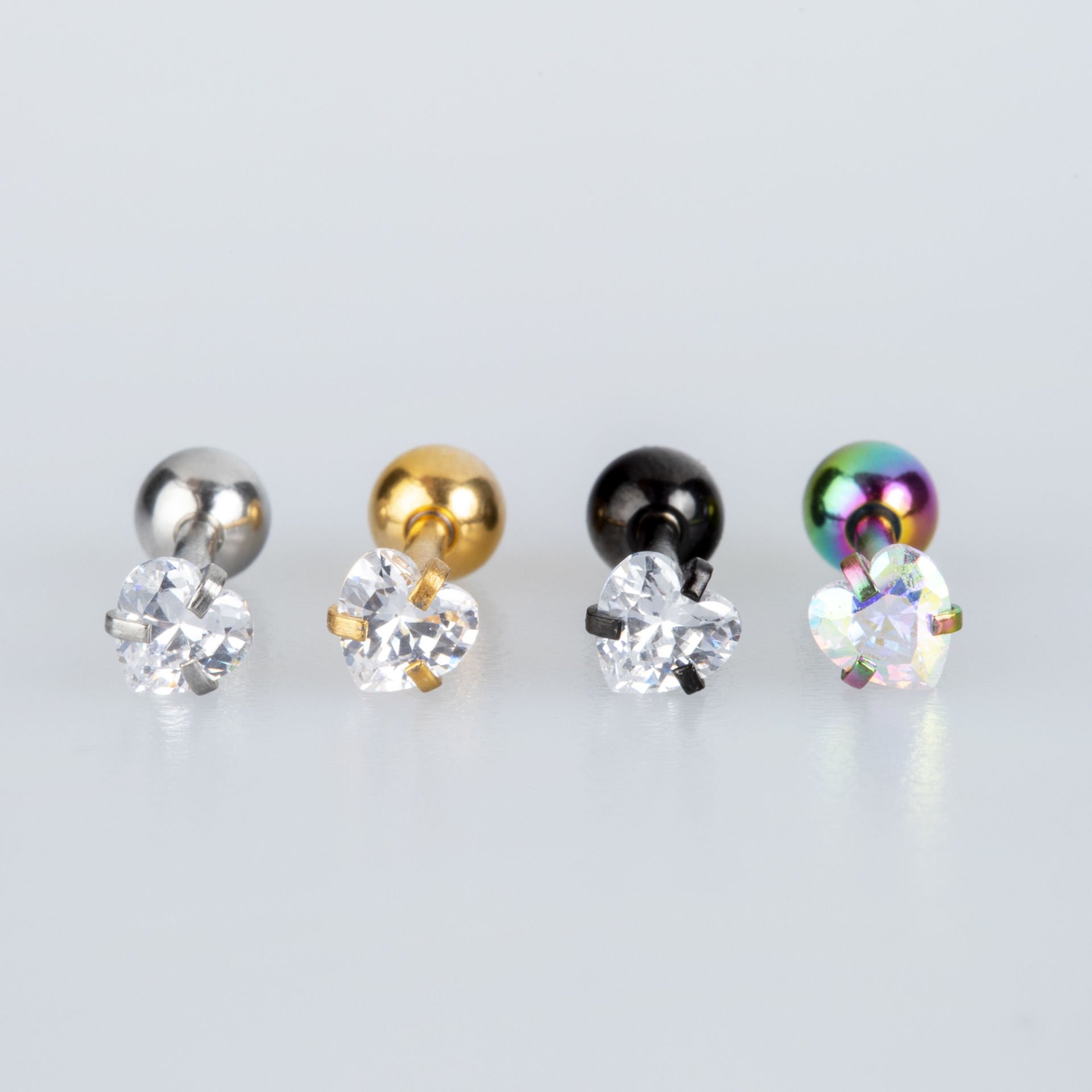 Piercing Çelik Tragus 4mm Kalp Taş