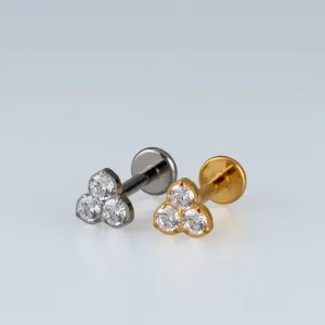 Toptan Piercing Titanyum Üç Taşlı Trinity Tragus Helix Labret Vos Etnik Takı Beyaz 8mm