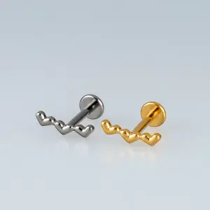 Toptan Piercing Titanyum Üçlü Sıralı Kalp Tragus Helix Labret Vos Etnik Takı Beyaz 8mm