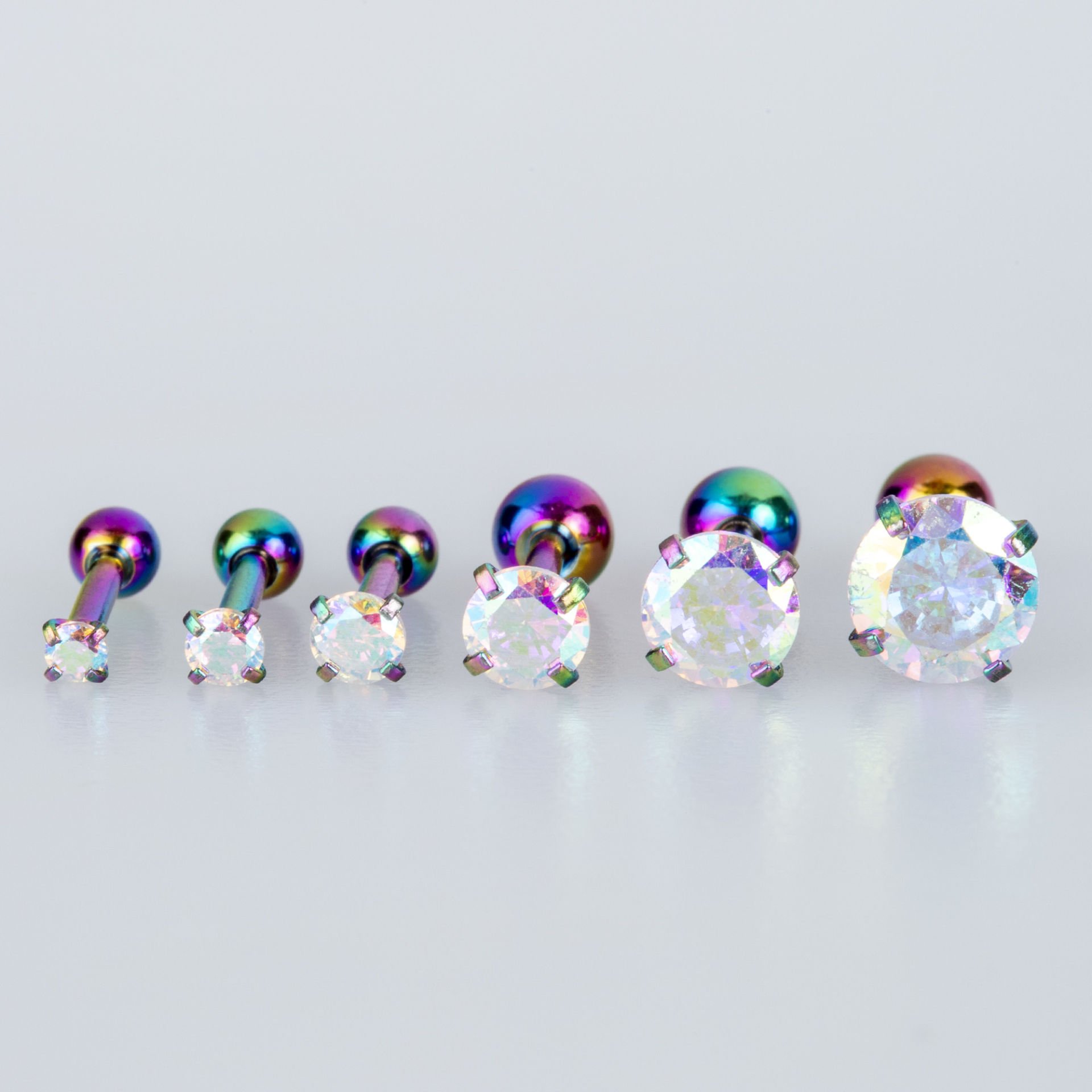 Piercing Çelik Rainbow Tragus  Yuvarlak Taş