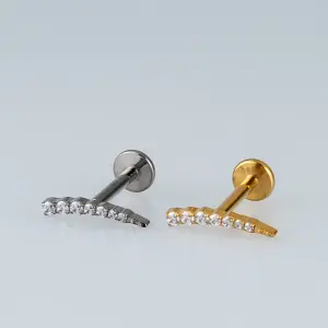 Toptan Piercing Titanyum Çoklu Sıralı Taşlı Tragus Helix Labret Vos Etnik Takı Beyaz 8mm