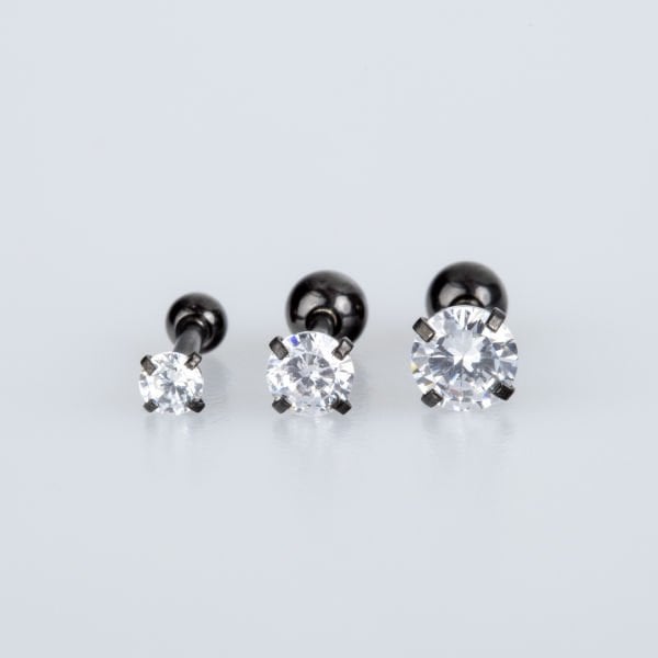 Piercing Çelik Siyah Tragus  Yuvarlak Taş