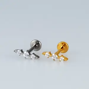 Toptan Piercing Titanyum Üç Taşlı Kavisli Tragus Helix Labret Vos Etnik Takı Beyaz 8mm