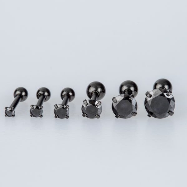 Piercing Çelik Siyah Tragus Yuvarlak Taş
