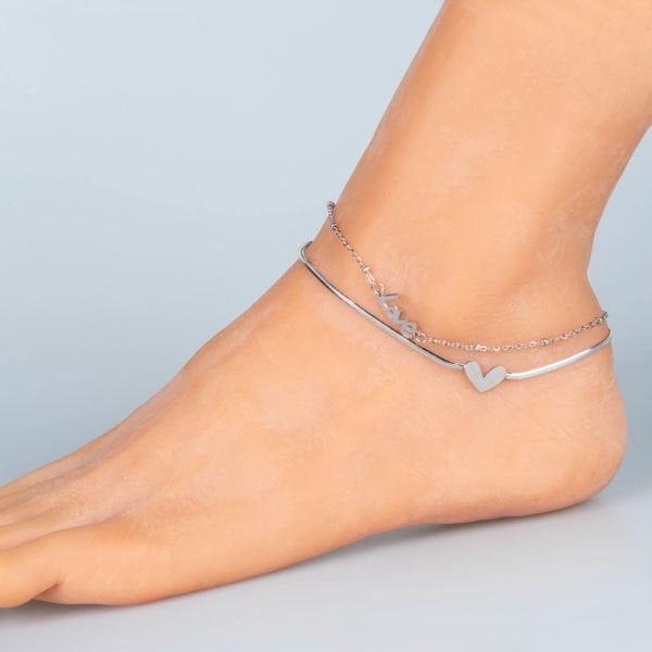 Steel Italian Chain Anklet Star Heart