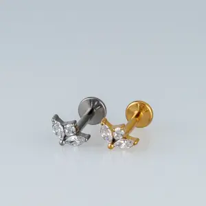 Toptan Piercing Titanyum İki Markiz Bir Yuvarlak Taşlı Tragus Helix Labret Vos Etnik Takı Beyaz 8mm