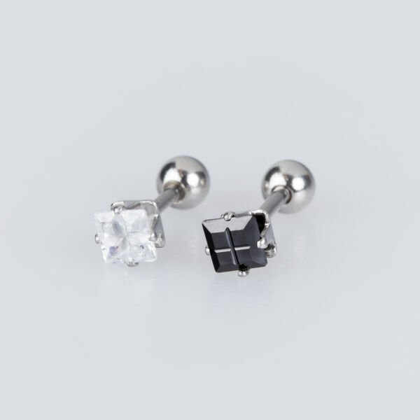 Piercing Çelik Tragus Kare Taş