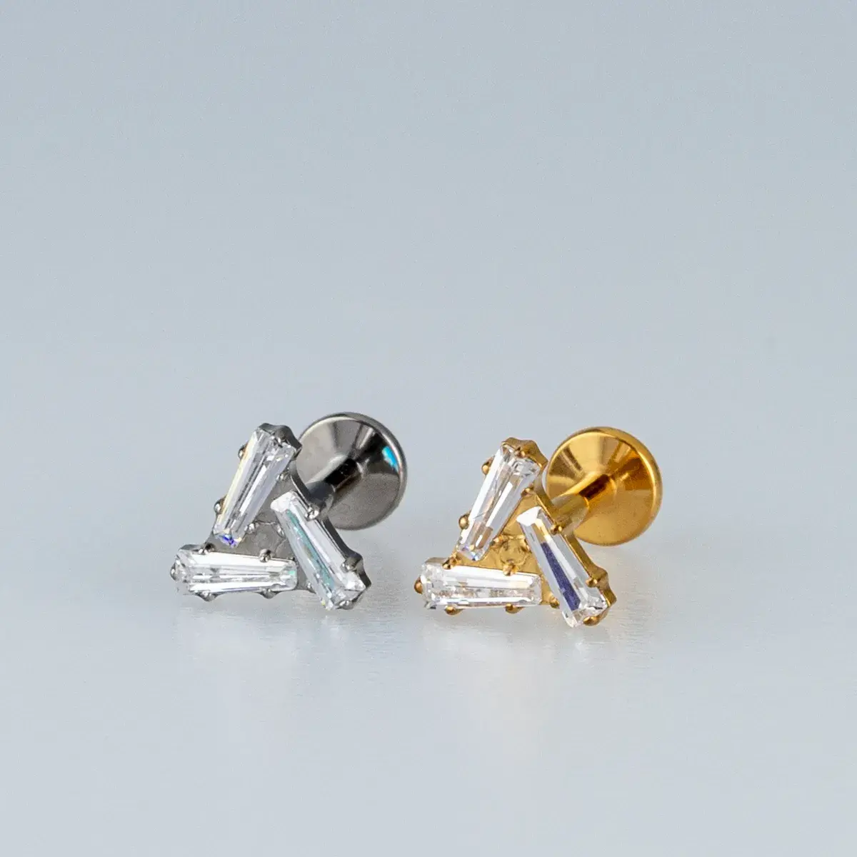 Toptan Piercing Titanyum Üçlü Baget Taşlı Tragus Helix Labret Vos Etnik Takı