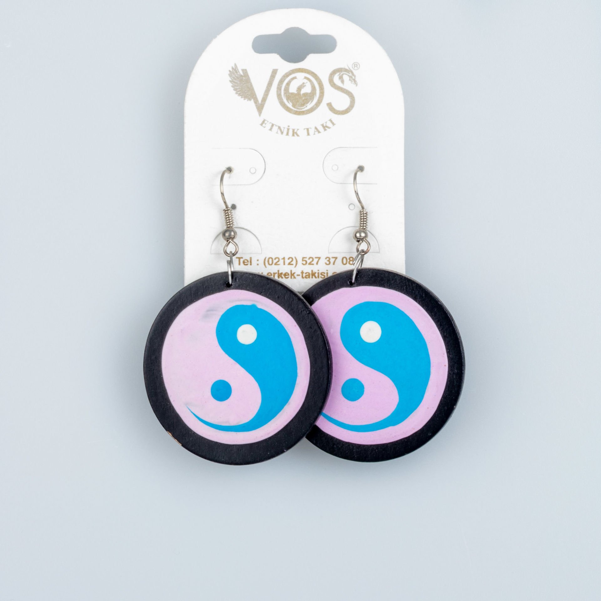 El Yapımı Ahşap Küpe Yin ile Yang