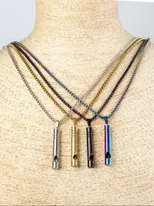 Toptan Düdük Figürlü Çelik Unisex Kolye Beyaz