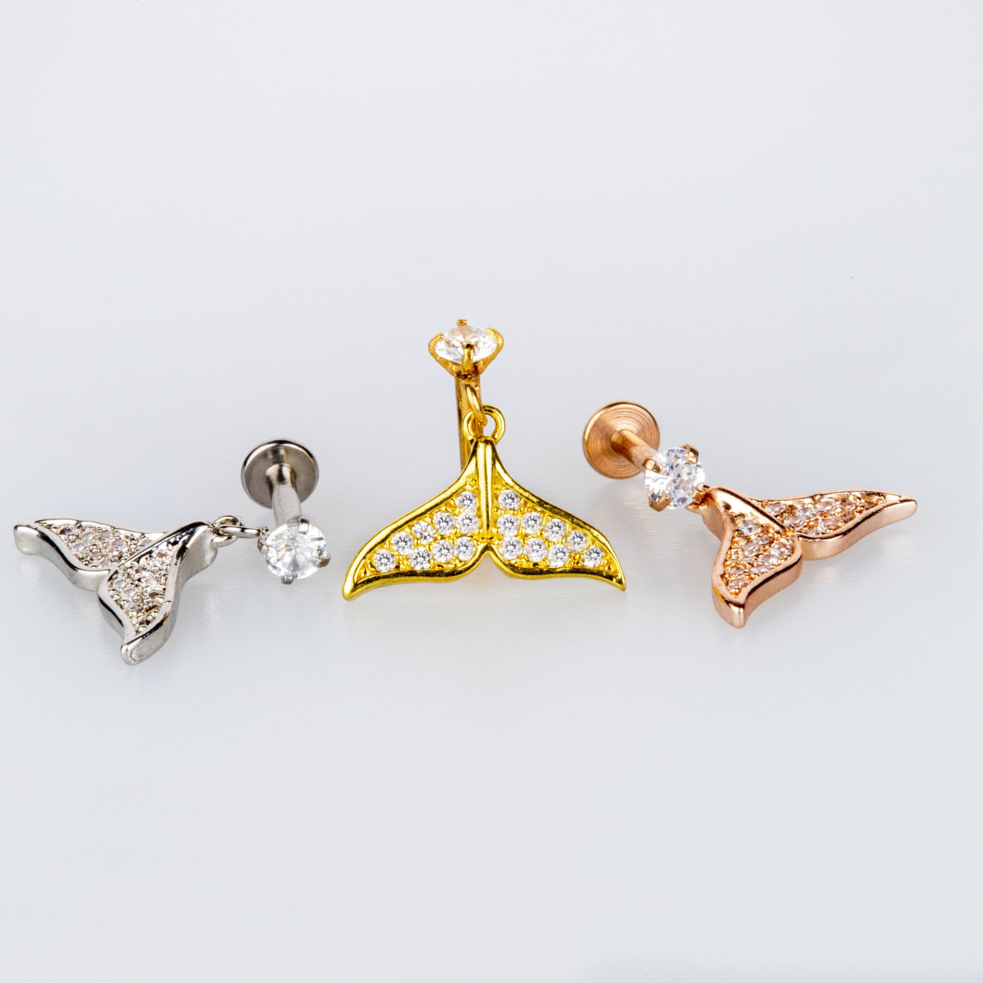 Toptan 316L Çelik Barlı Piercing Tragus Balina Kuyruğu
