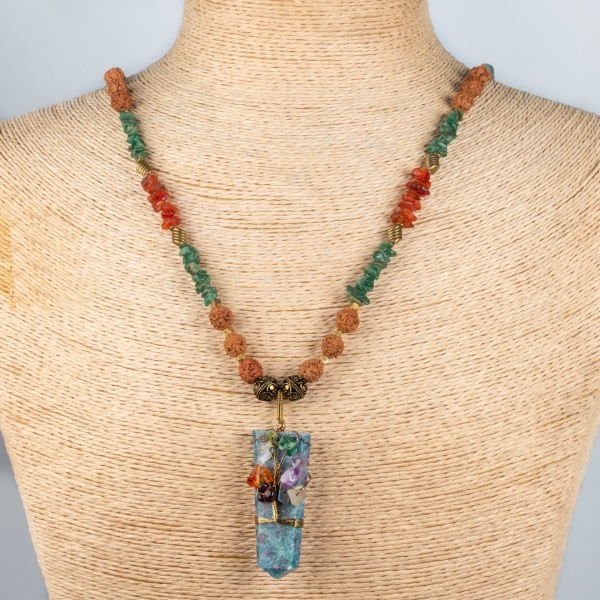 Ethnic Natural Stone Necklace Tree of Life 70cm Long