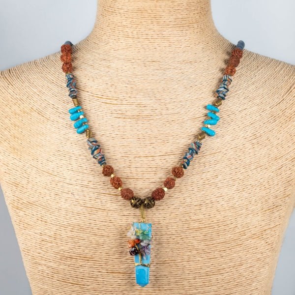Ethnic Natural Stone Necklace Tree of Life 70cm Long