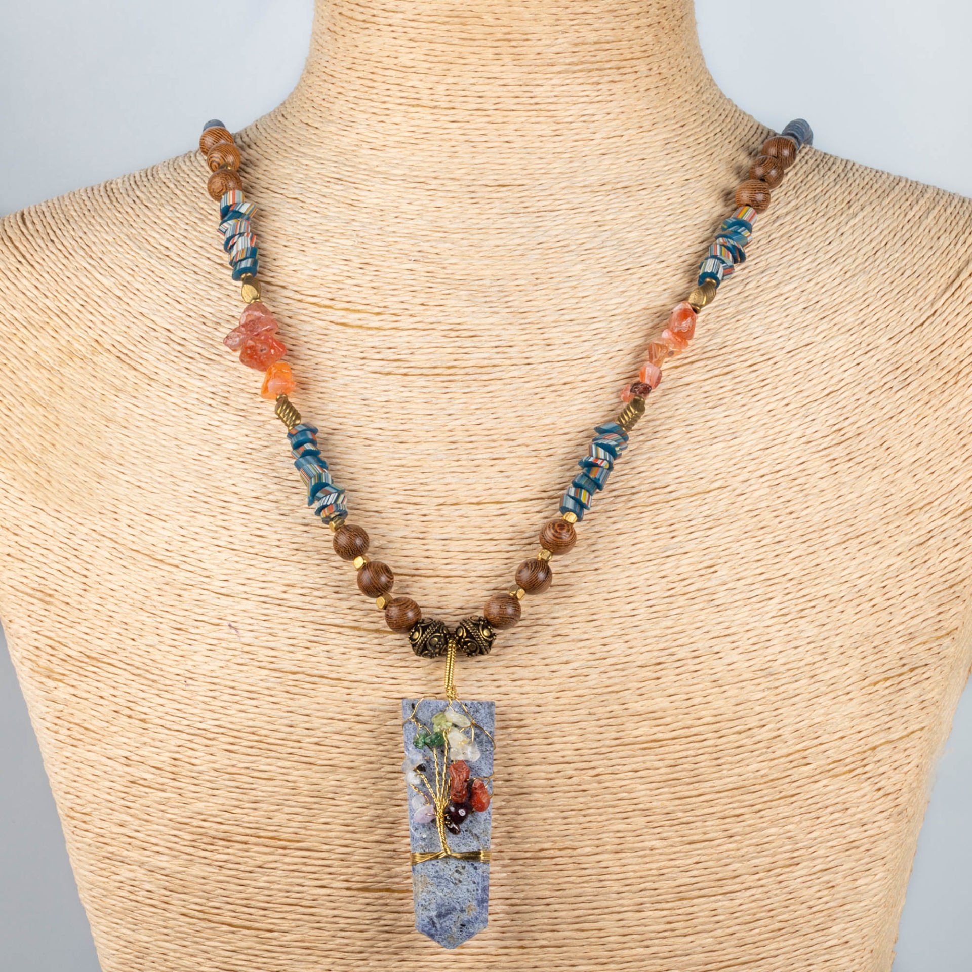 Ethnic Natural Stone Necklace Tree of Life 70cm Long
