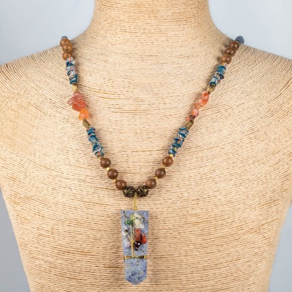 Ethnic Natural Stone Necklace Tree of Life 70cm Long