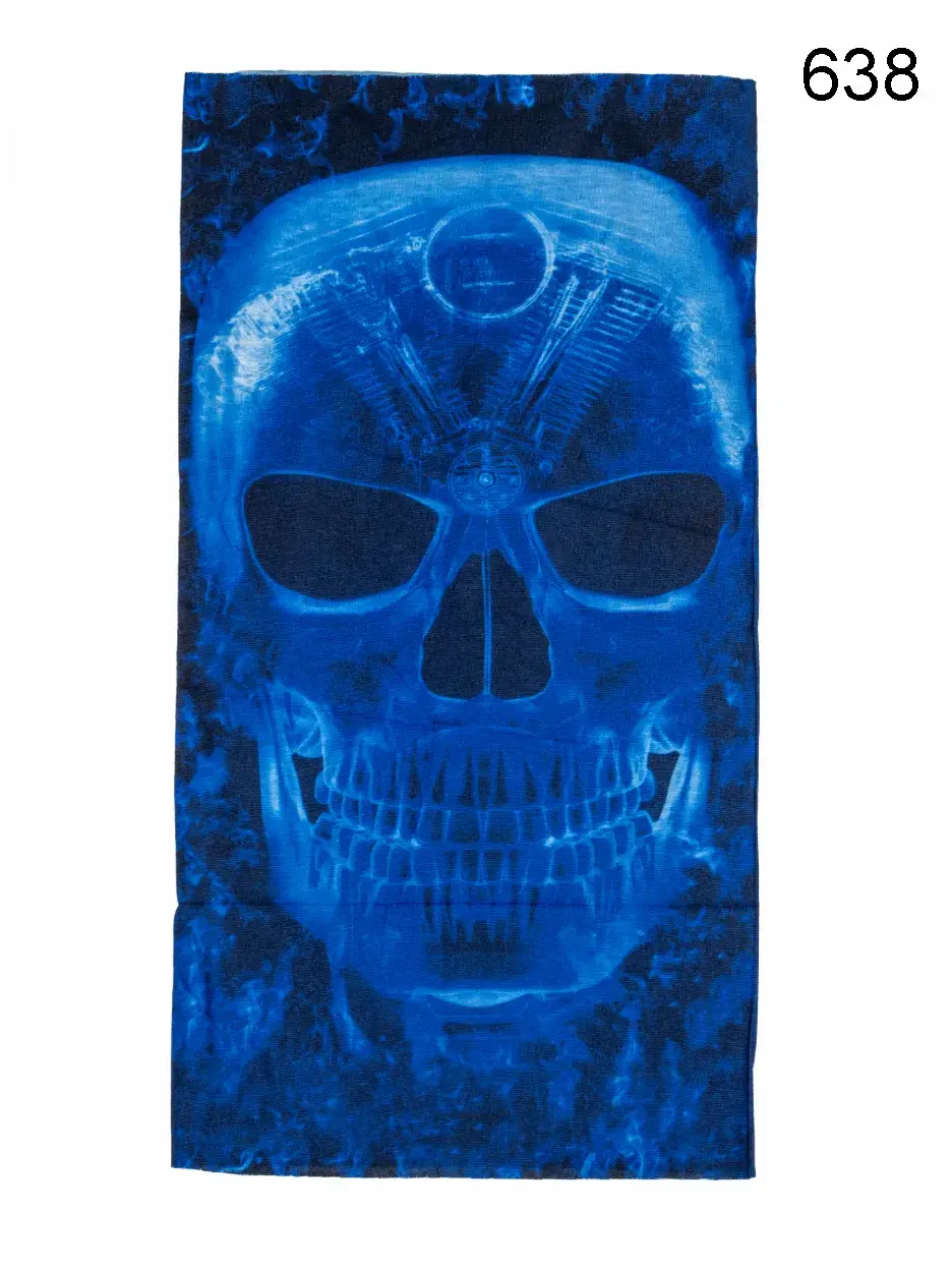 Toptan Mavi Neon Kurukafa Baskılı Mikrofiber Dikişsiz Boyunluk