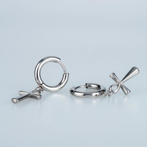 Steel Earring Gothic - Double Cross