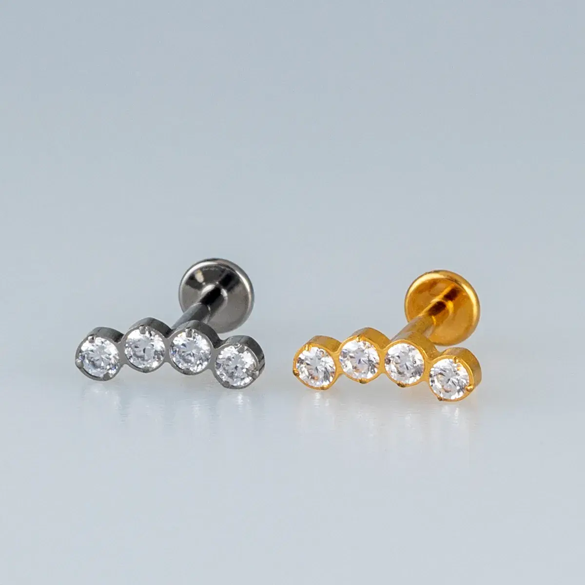 Toptan Titanyum Dörtlü Taşlı Piercing Vos Toptan Beyaz 8mm