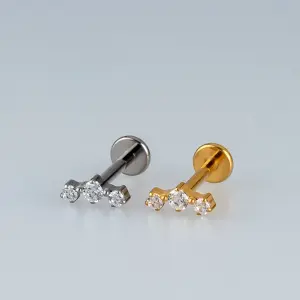 Toptan Titanyum Üçlü Taşlı Piercing Beyaz 8mm