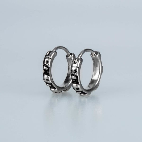 Steel Earring Gothic - Double Skull