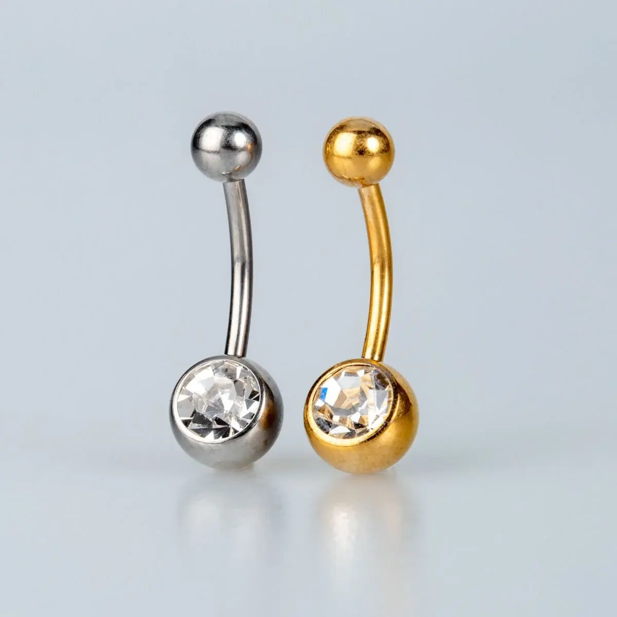 Toptan 316L Çelik İlk Delim Tek Taşlı Göbek Piercing Beyaz 12mm