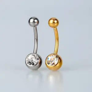 Toptan 316L Çelik İlk Delim Tek Taşlı Göbek Piercing Beyaz 8mm
