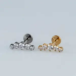 Toptan G23 Titanyum Beşli Kavisli Piercing Beyaz 8mm