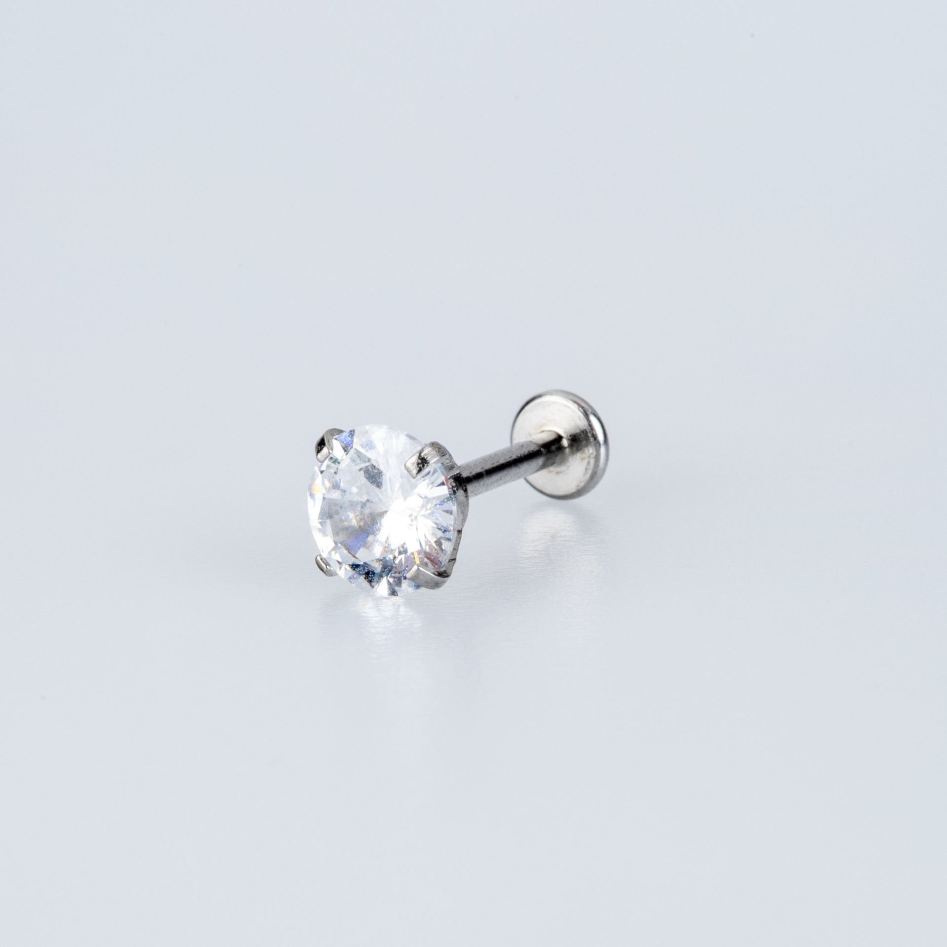 Toptan Piercing Labret 6mm Yuvarlak Taş Silver