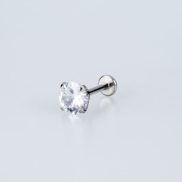 Toptan Piercing Labret 6mm Yuvarlak Taş Silver