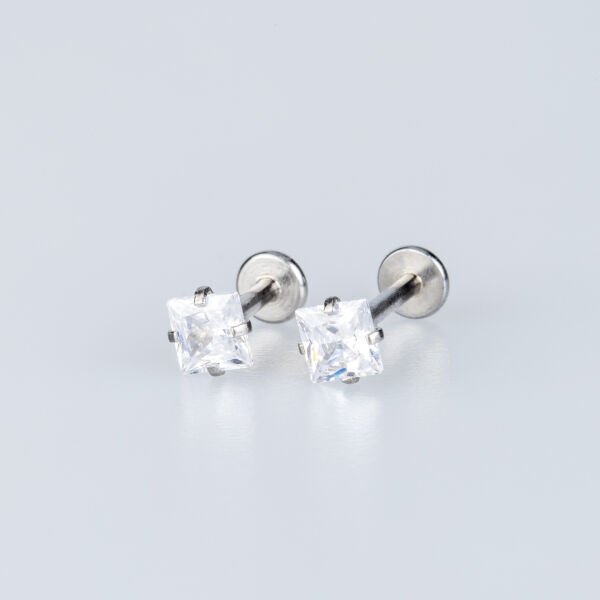 Toptan Piercing Labret 4mm Kare Taş Silver
